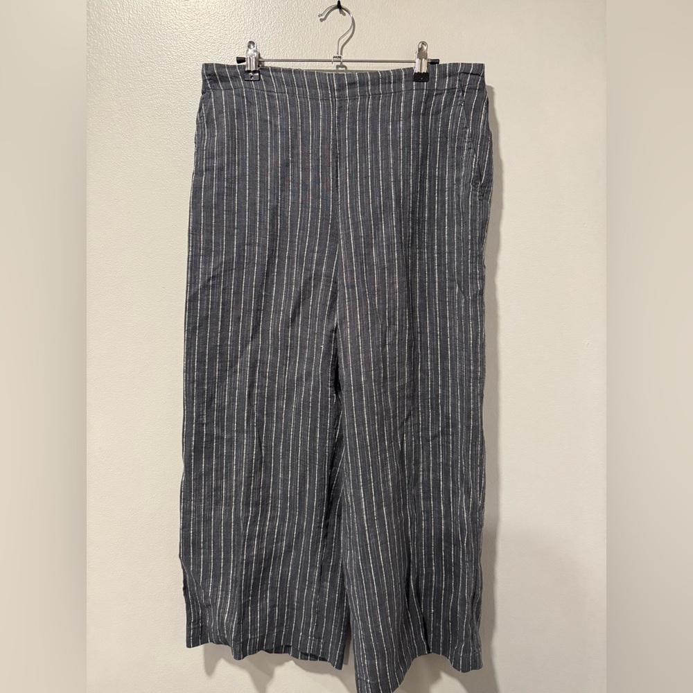 Eileen Fisher Linen Ankle Pant in Grey and White Size Small